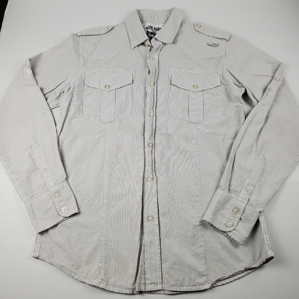Flying Machine Gray Stripe Western Style Button Front L/S Shirt Size M‎